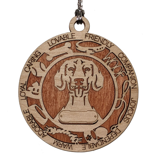 Personalized 3" Round Wooden Dog Christmas Ornament - Short Hair Weimaraner Design - Customizable Name & Text - 2 Layer Laser Cut - Natural Wood & Color Options - Handcrafted in USA - Perfect Gift!
