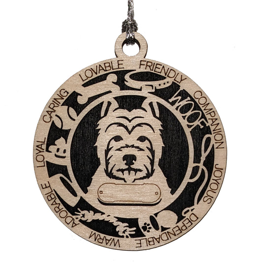 Personalized West Highland Terrier Dog Christmas Ornament, 3" Round, 2-Layer Laser Cut Wood, Customizable Name & Text, Handcrafted in USA, Choose Background Color/Print, Perfect Holiday Gift!