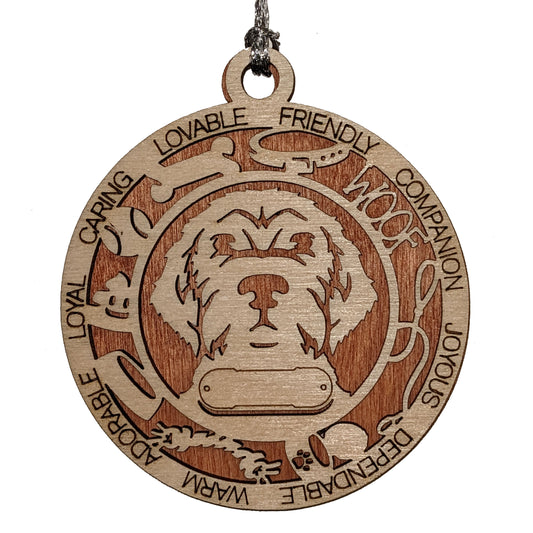 Personalized Wirehair Pointing Griffon Dog Christmas Ornament, 3" Round, 2-Layer Laser Cut Wood, Customizable Name & Text, Handcrafted in USA, Choose Background Color, Perfect Holiday Gift!