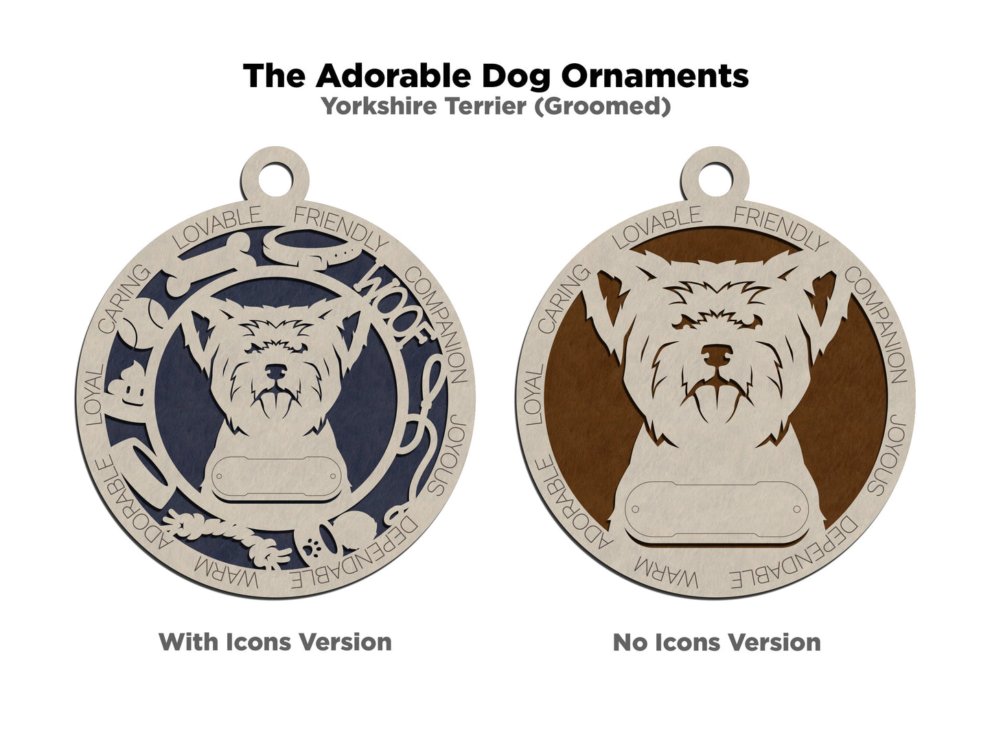 Personalized 3" Round Wooden Dog Christmas Ornament - Handcrafted USA - Customizable Yorkie Design - Laser Cut 2-Layer with Name Tag - Choose Background Color - Perfect Holiday Gift for Pet Lovers