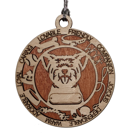 Personalized 3" Round Wooden Dog Christmas Ornament - Handcrafted USA - Customizable Yorkie Design - Laser Cut 2-Layer with Name Tag - Choose Background Color - Perfect Holiday Gift for Pet Lovers