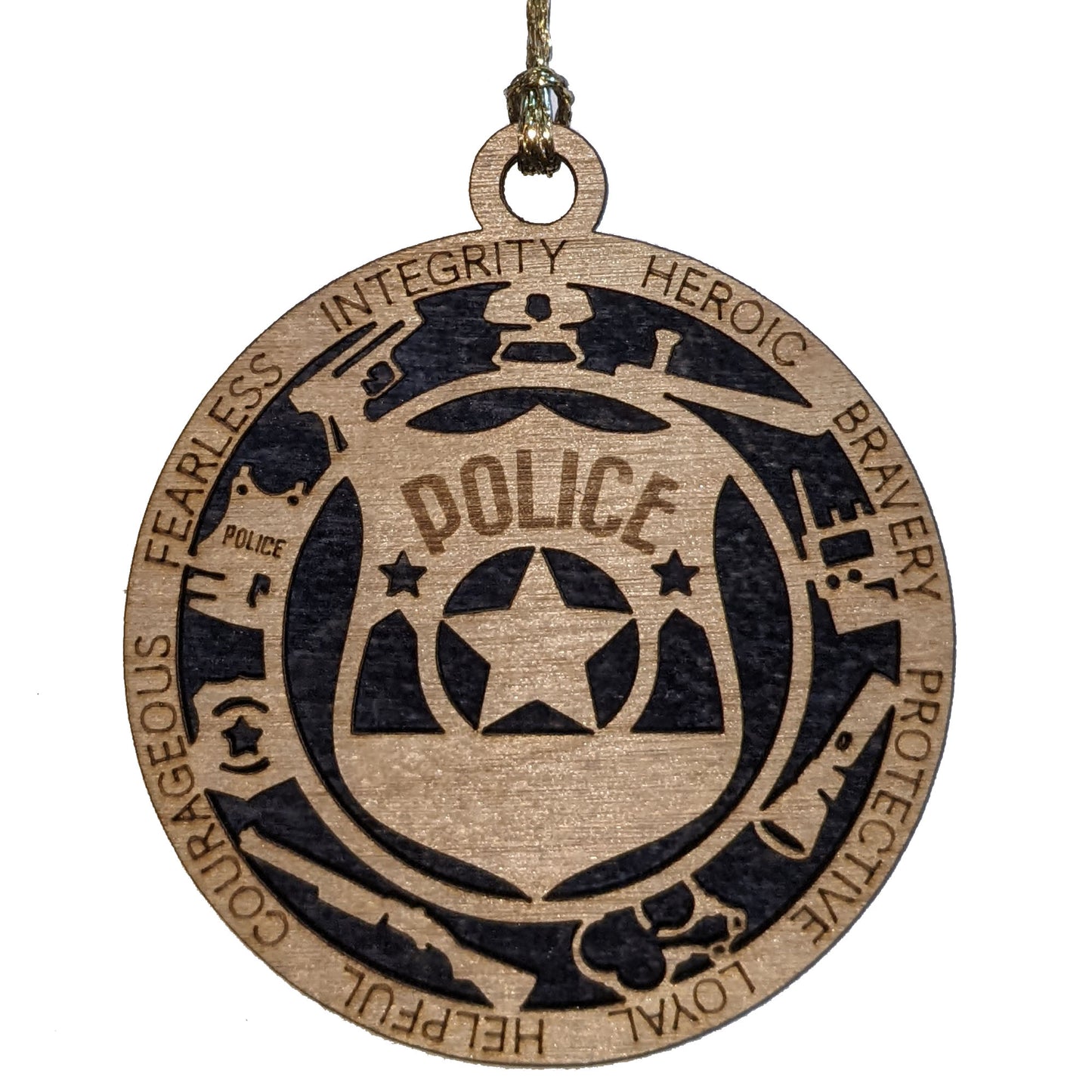 3" Laser Cut Handcrafted Wooden Personalized Police Christmas Ornament - Solid Background Law Enforcement Xmas Decor