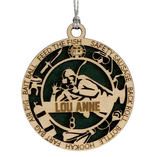 3" Handcrafted Wooden Personalized Scuba Diving Christmas Ornament - Custom Underwater Adventure Holiday Decor