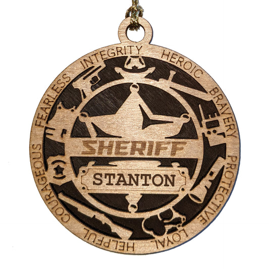 3" Personalized Sheriff Christmas Ornament - Handcrafted Wooden Decoration with Solid Background