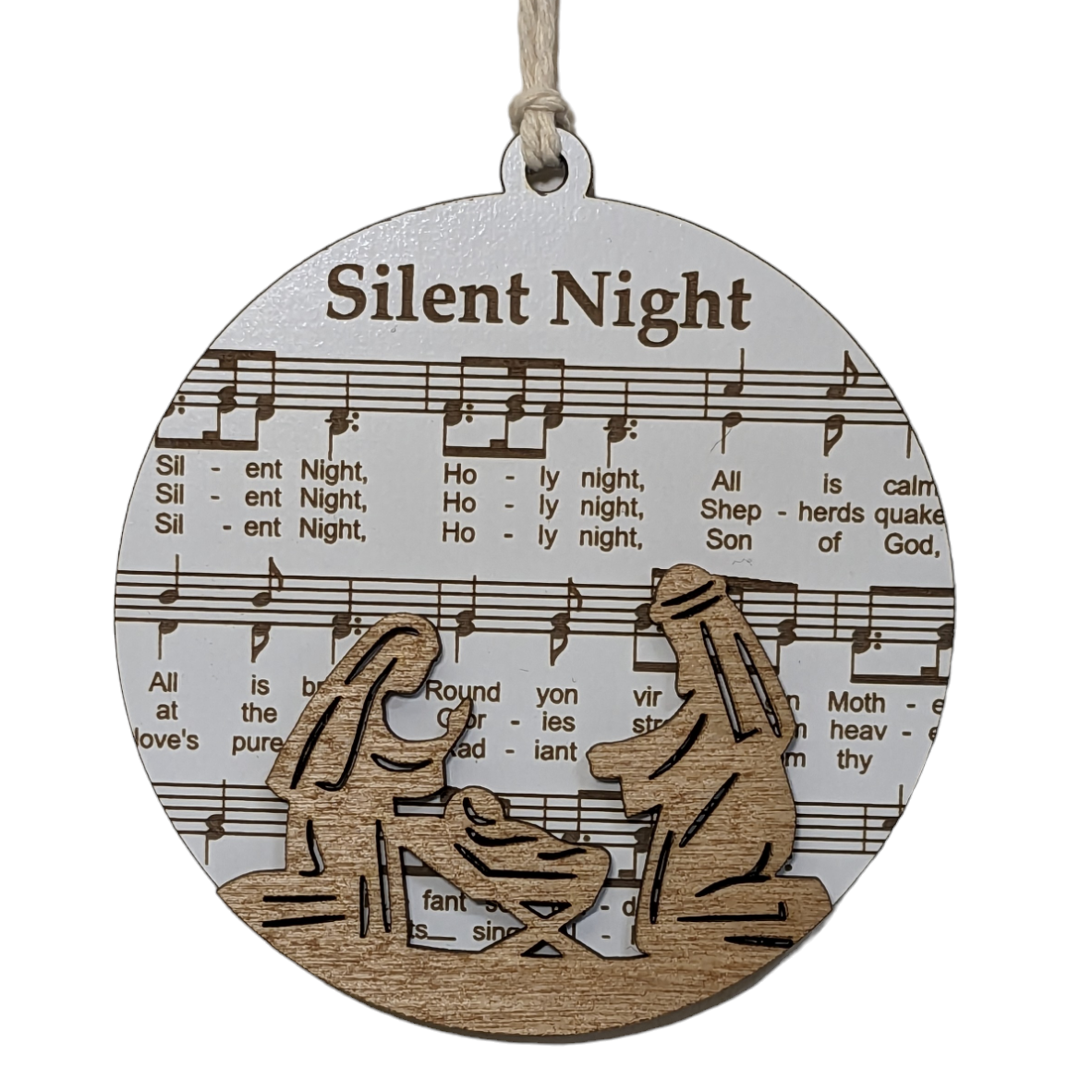 3.5" Laser Engraved Christmas Ornament - Silent Night Sheet Music - Holiday Decor, Musical Theme, Xmas Tree Decoration, Unique Gift