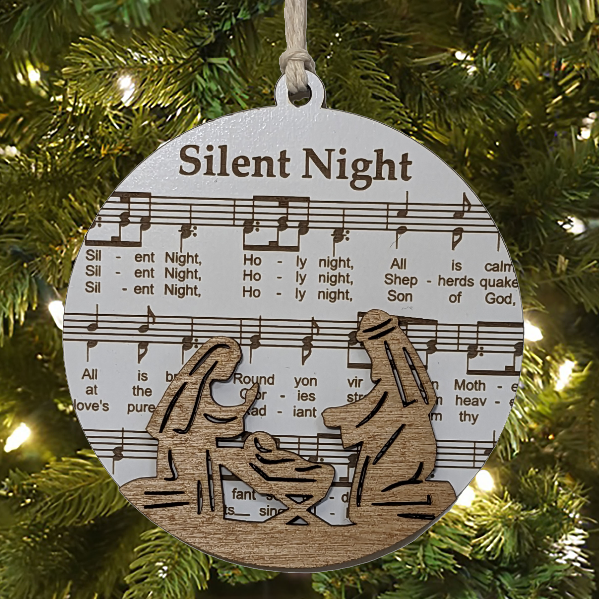 3.5" Laser Engraved Christmas Ornament - Silent Night Sheet Music - Holiday Decor, Musical Theme, Xmas Tree Decoration, Unique Gift