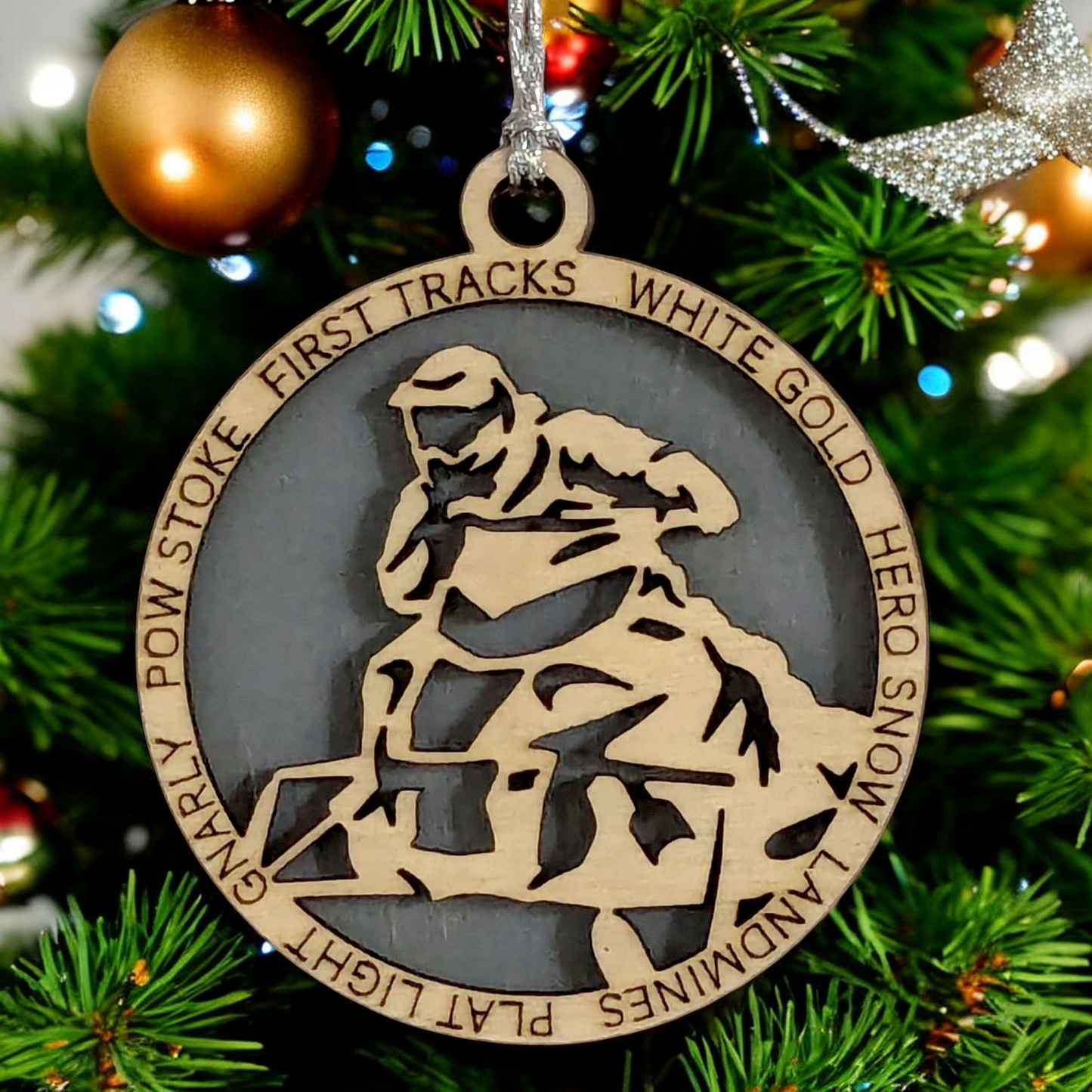 3" Laser Cut Handcrafted Wooden Personalized Snowmobiling Christmas Ornament - Unique Holiday Decor, Customizable Snowmobile Winter Sport Keepsake for Snowmobilers - Rustic Wood Tree Decoration