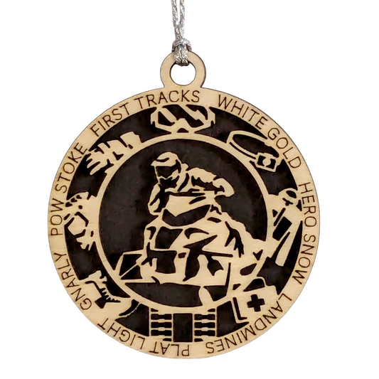 3" Laser Cut Handcrafted Wooden Personalized Snowmobiling Christmas Ornament - Unique Holiday Decor, Customizable Snowmobile Winter Sport Keepsake for Snowmobilers - Rustic Wood Tree Decoration