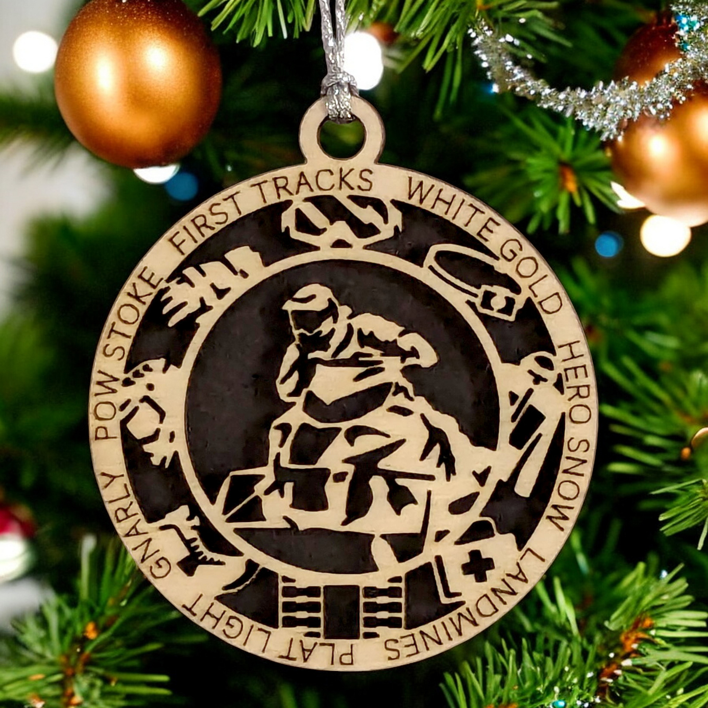 3" Laser Cut Handcrafted Wooden Personalized Snowmobiling Christmas Ornament - Unique Holiday Decor, Customizable Snowmobile Winter Sport Keepsake for Snowmobilers - Rustic Wood Tree Decoration