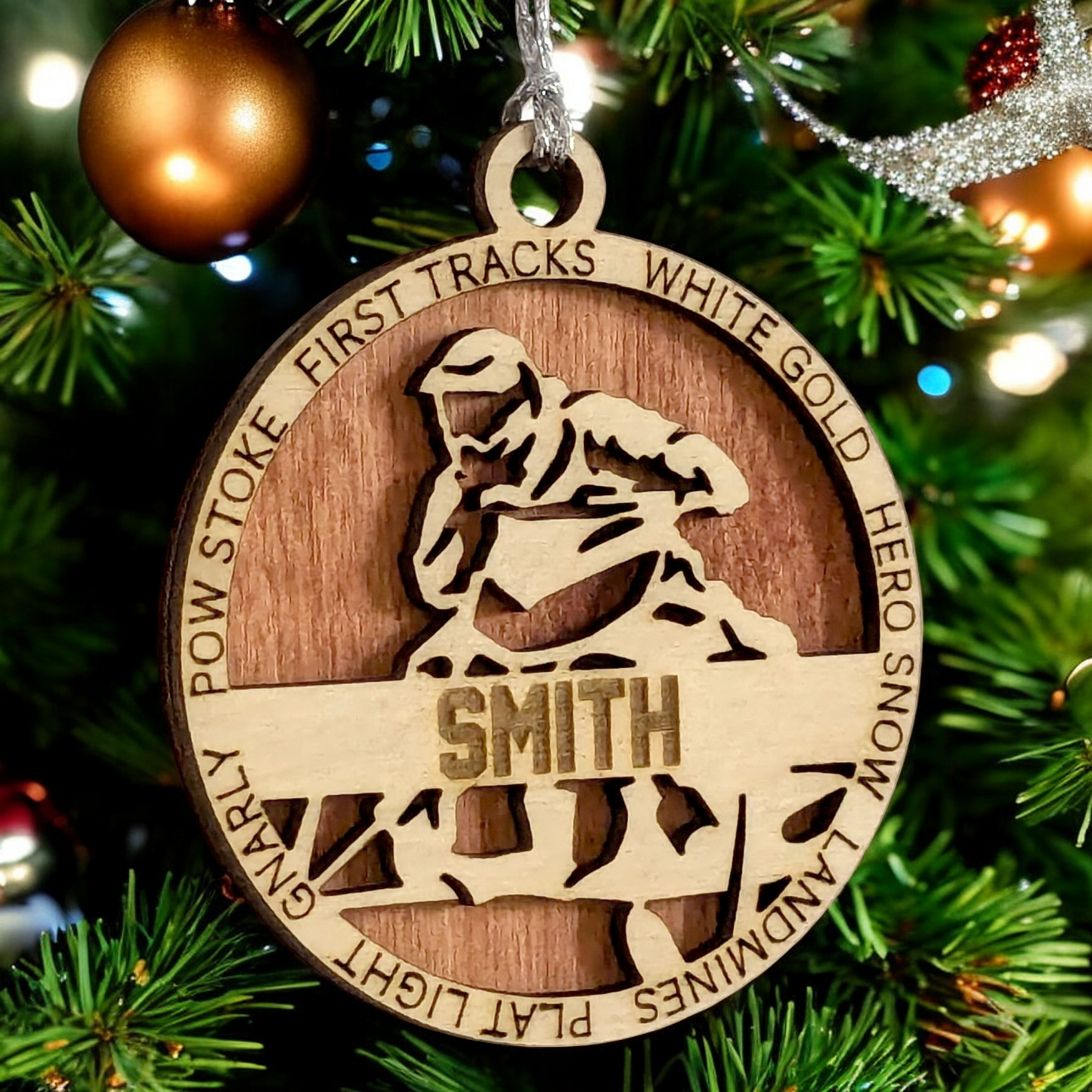 3" Laser Cut Handcrafted Wooden Personalized Snowmobiling Christmas Ornament - Unique Holiday Decor, Customizable Snowmobile Winter Sport Keepsake for Snowmobilers - Rustic Wood Tree Decoration