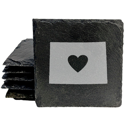 Rustic Slate Coasters Set of 4, Round 4" with Colorado Heart Design, Laser Etched, Perfect for Holidays, Birthdays, Housewarming, She-Shed, Man Cave, Made in Oregon, USA,