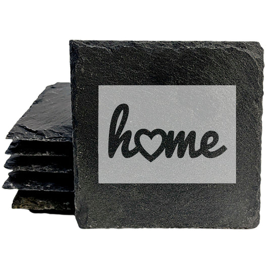 Rustic Slate Coasters Set of 4, Round 4" with Colorado 'Home' Heart Design, Perfect for Holidays, Birthdays, Housewarming, She-Shed, Man Cave, Made in Oregon, USA, , Natural Edge