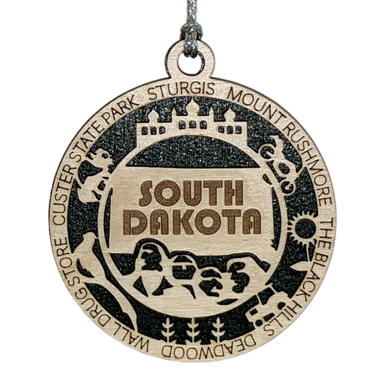 South Dakota State Pride 3D Wood Laser Cut Ornament: Featuring Iconic South Dakota Symbols and Custom Background Colors