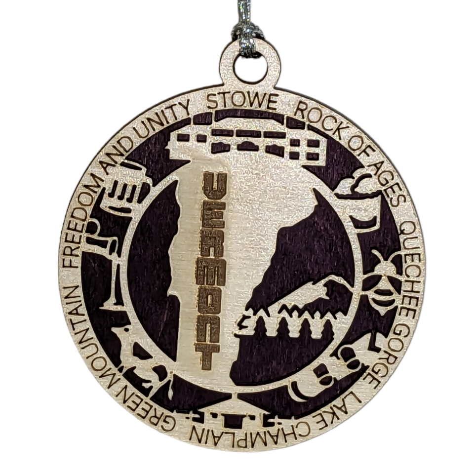 Vermont State Pride 3D Wood Laser Cut Ornament: Featuring Iconic Vermont Symbols and Custom Background Colors