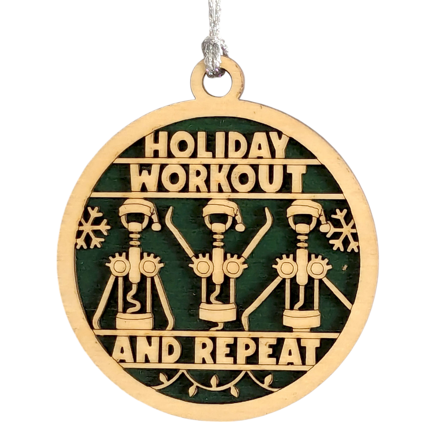 Funny Wine Christmas Ornament - "Holiday Workout" Corkscrew Design, 3" Handcrafted Wood Decor