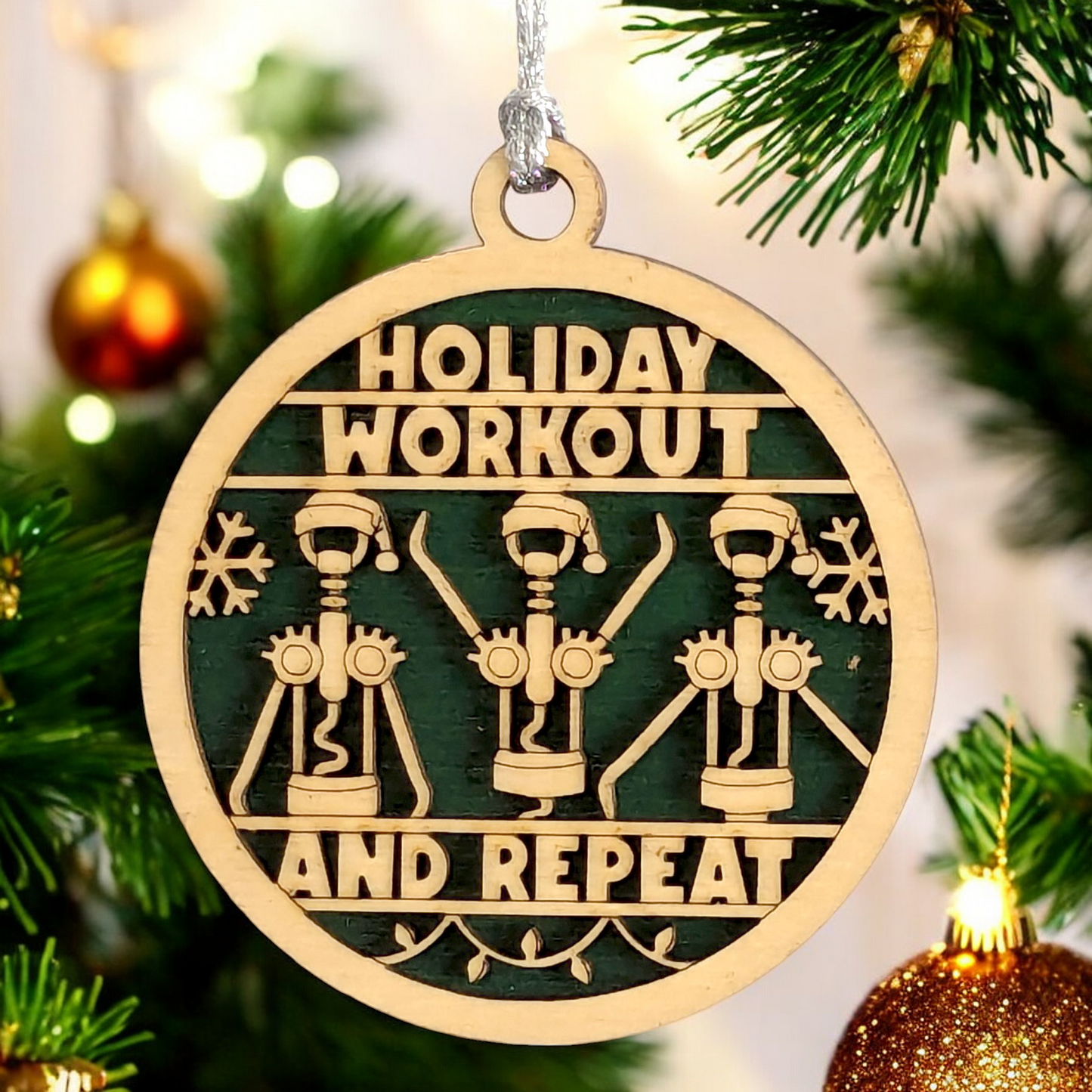 Funny Wine Christmas Ornament - "Holiday Workout" Corkscrew Design, 3" Handcrafted Wood Decor