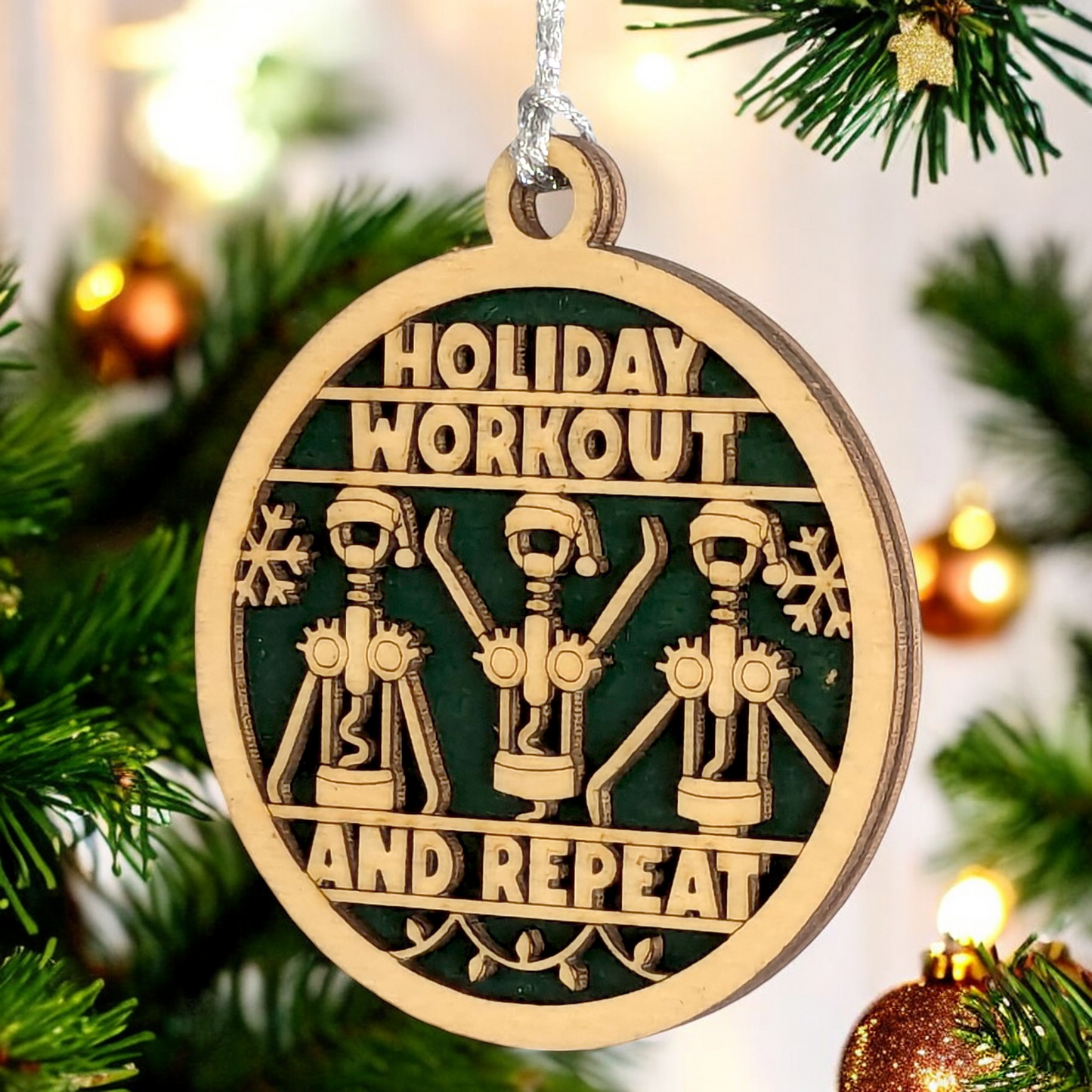Funny Wine Christmas Ornament - "Holiday Workout" Corkscrew Design, 3" Handcrafted Wood Decor