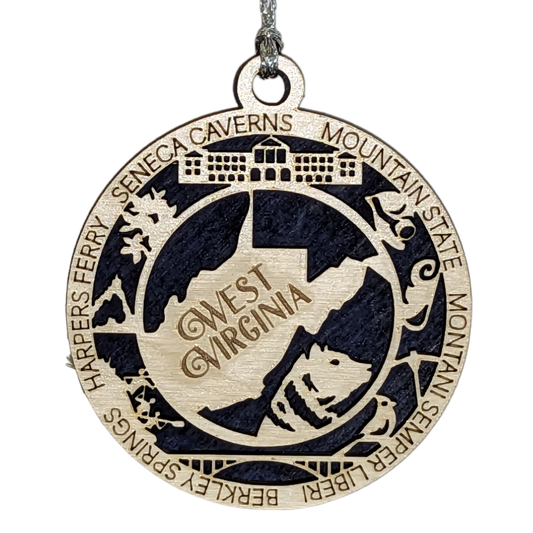 West Virginia State Pride 3D Wood Laser Cut Ornament: Featuring Iconic West Virginia Symbols and Custom Background Colors