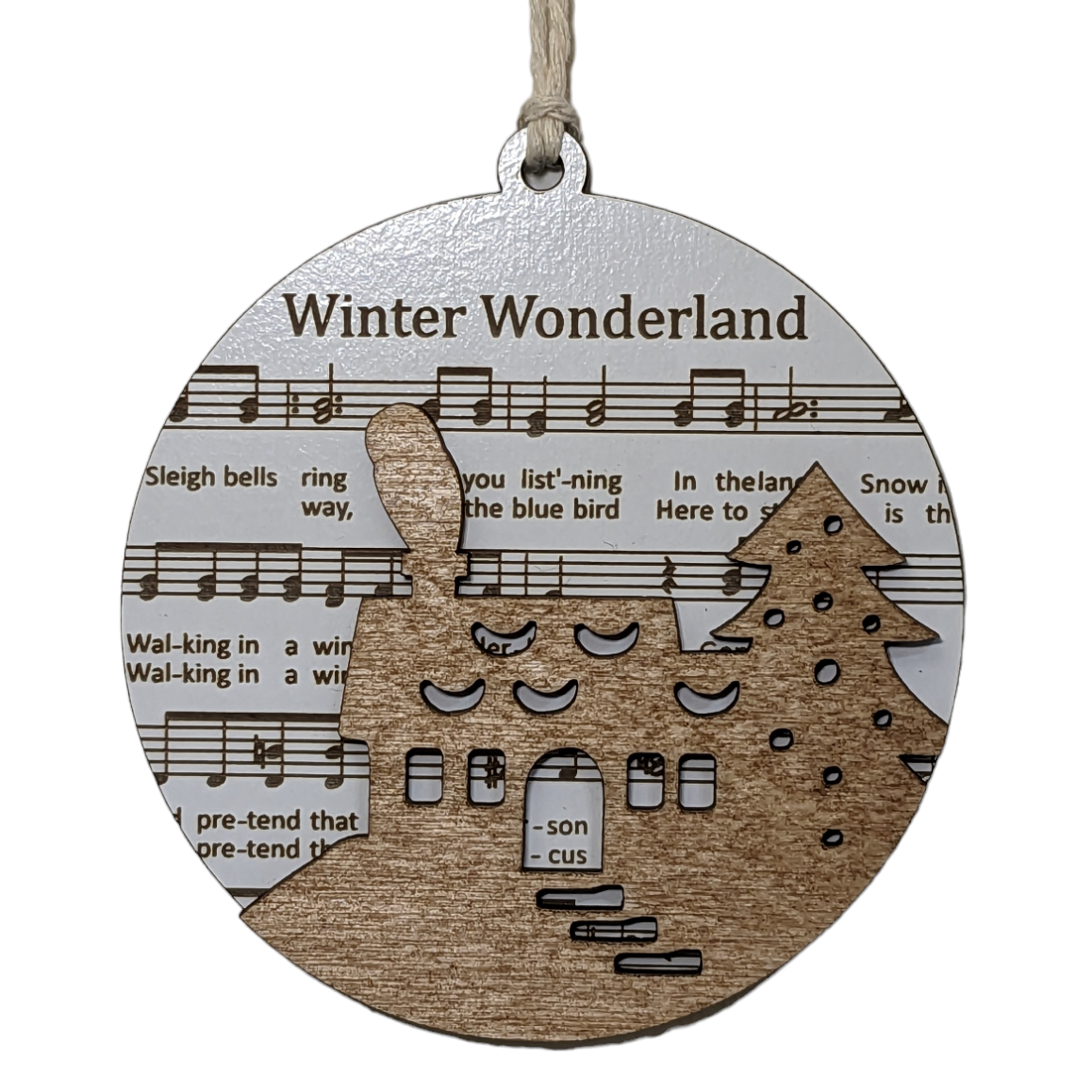 3.5" Laser-Engraved Christmas Ornament: Winter Wonderland Sheet Music Design, Holiday Decor, Musical Theme, Customizable Keepsake