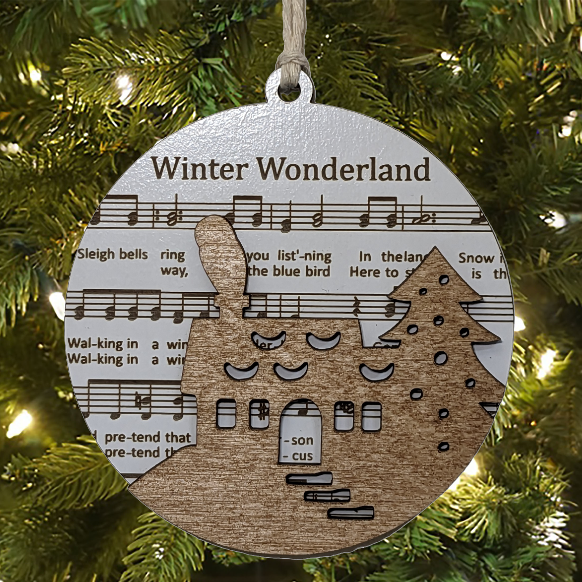3.5" Laser-Engraved Christmas Ornament: Winter Wonderland Sheet Music Design, Holiday Decor, Musical Theme, Customizable Keepsake