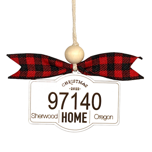 Customized 3" Laser Engraved Home Zip Code Ornament | City, State | Choose Ribbon Pattern | Made in the USA