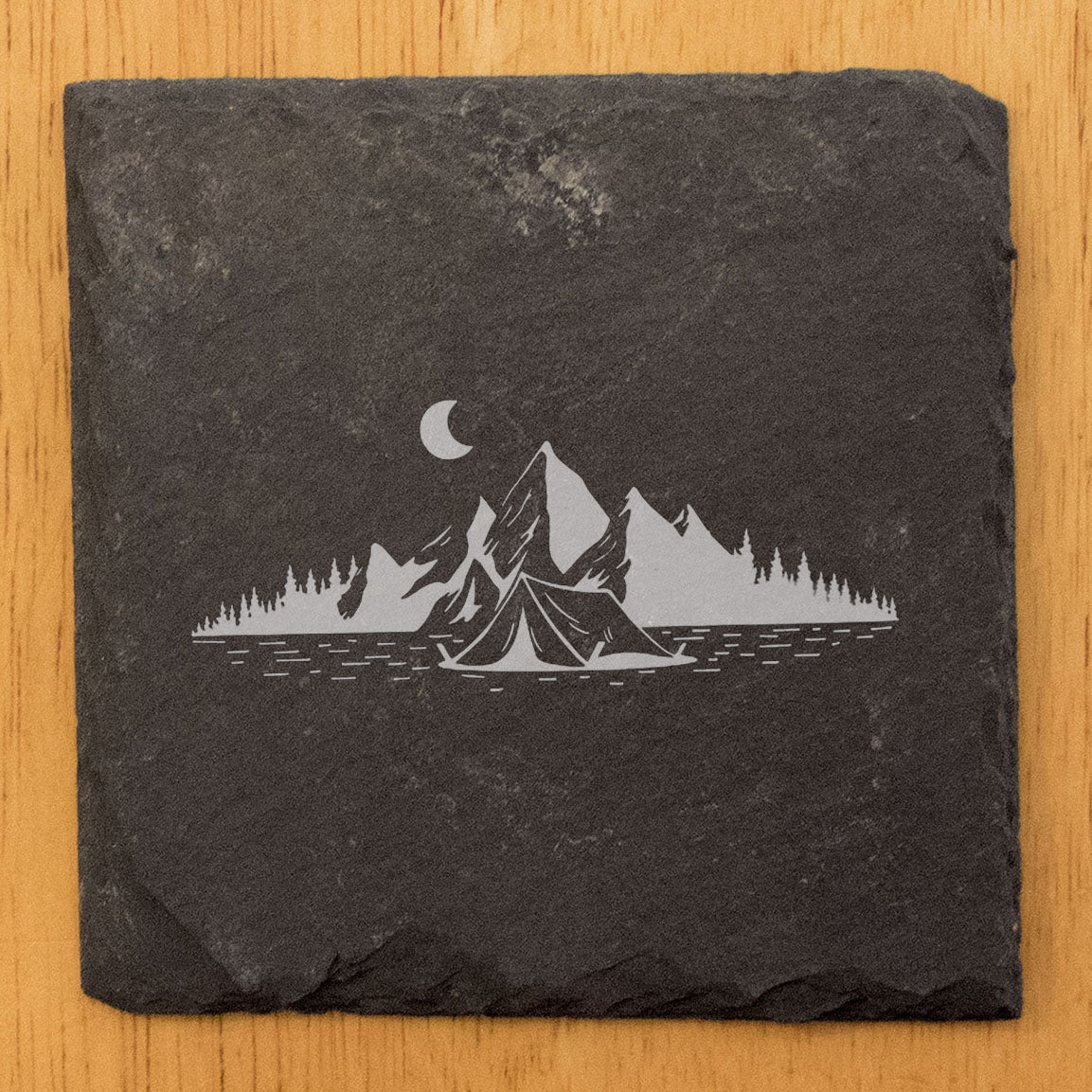 Adventure Awaits: Mountain &amp; Campsite Coasters in Durable Slate