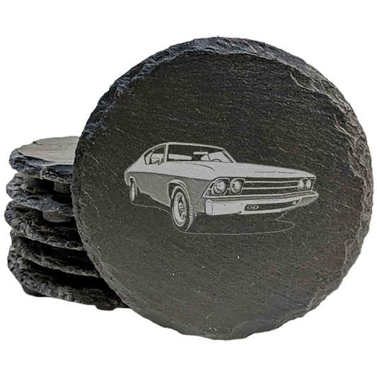 Gear Up for Style: Laser-Etched '69 Chevelle SS Coasters for Your Garage