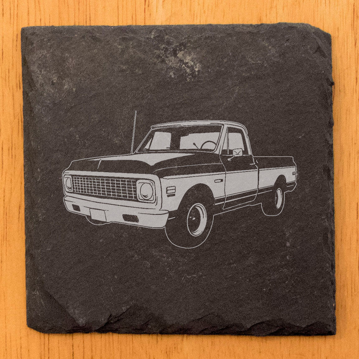 Rustic Slate Coasters Set with Laser-Etched 1971 Chevy C10 Pickup Image | Home Decor Drink Coasters for Car Enthusiasts