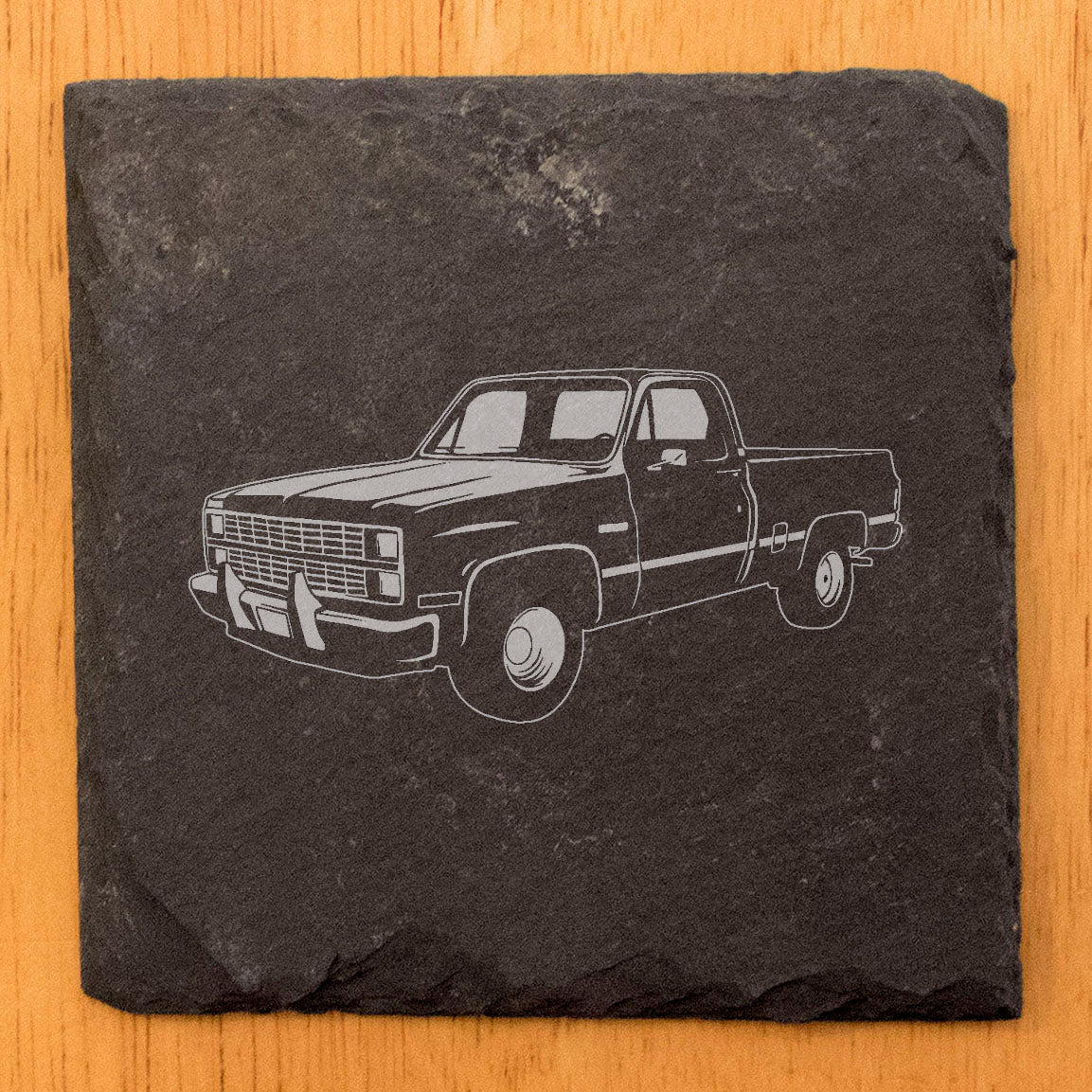 Rustic Slate Coasters - Laser-Etched 1983 Chevy C10 Silverado Pickup Image