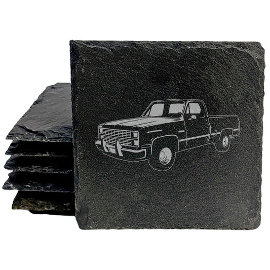 Rustic Slate Coasters - Laser-Etched 1983 Chevy C10 Silverado Pickup Image