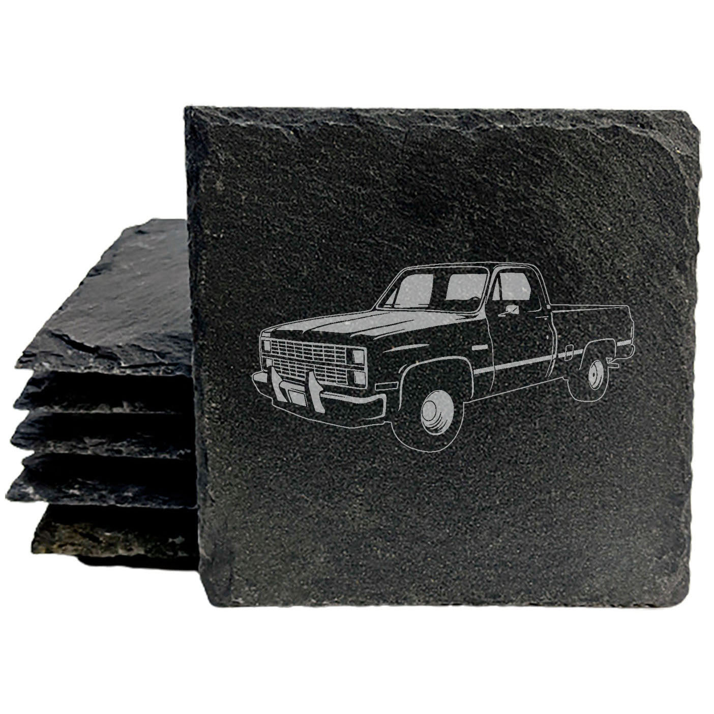 Rustic Slate Coasters - Laser-Etched 1983 Chevy C10 Silverado Pickup Image