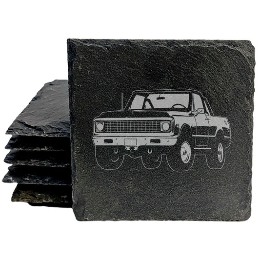Rustic Slate Coasters Set - Laser Etched 1971 Chevy K5 Blazer Design | Protect Surfaces, Unique Home Decor
