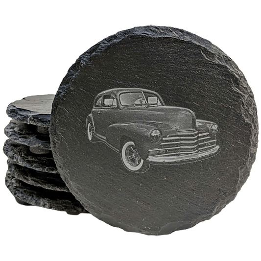 Art Deco Delight: 1940s Chevy Stylemaster Laser-Etched Coasters