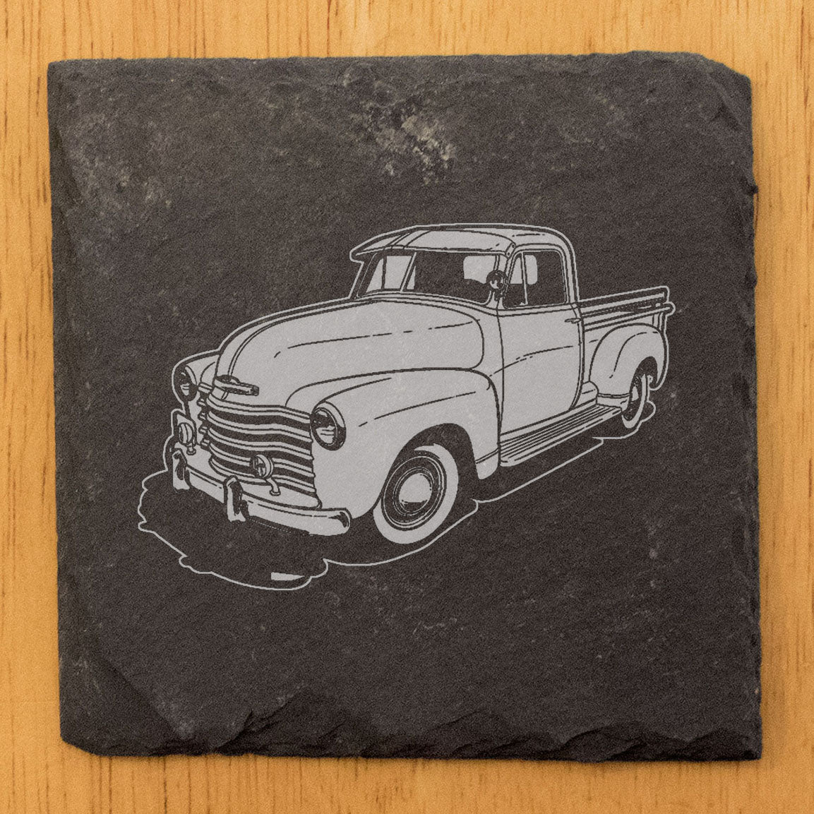 Rustic Slate Coasters Set with Laser-Etched Classic Chevy Truck Design - Drink Coasters for Home Decor &amp; Car Enthusiasts
