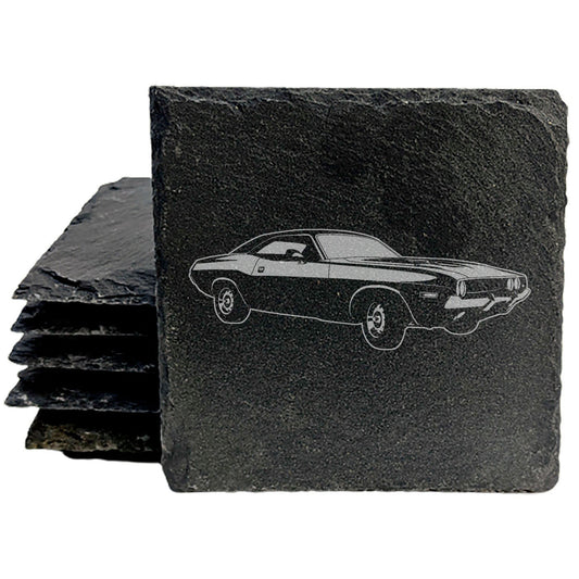Rustic Slate Coasters Set with Laser-Etched Classic Muscle Car Design - Stylish Drink Coasters for Home Decor and Car Enthusiasts