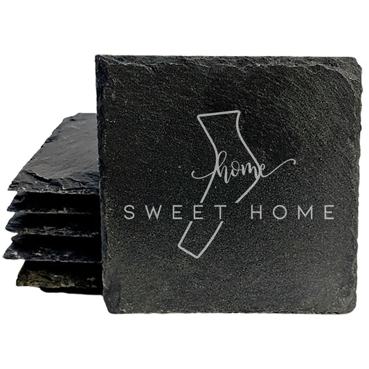 Rustic Slate Coasters Set of 4, Round 4" with 'Home Sweet Home' Delaware Design, Perfect Gift for Holidays, Birthdays, Housewarming, She-Shed, Man Cave, Made in Oregon, USA, Natural Chipped Edge