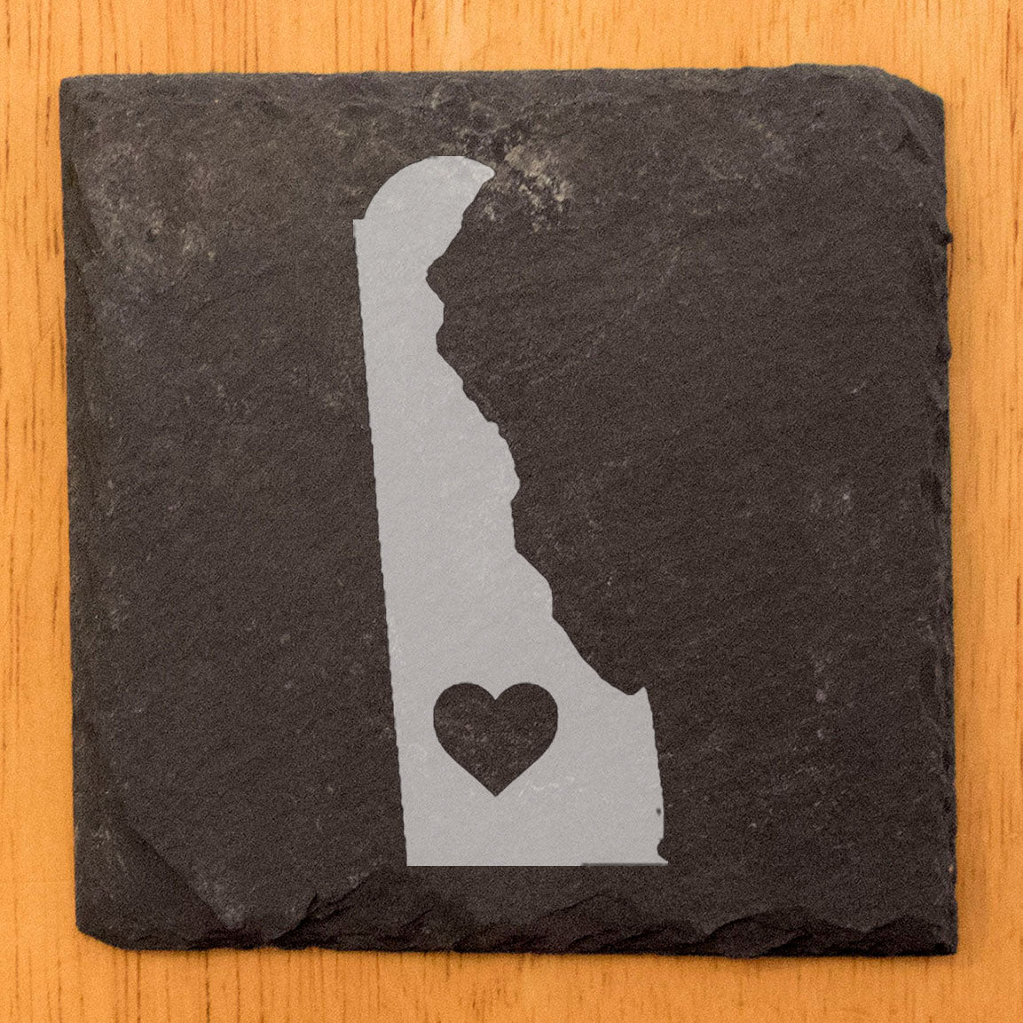 Rustic Slate Coasters Set of 4, Laser Etched Delaware Design, Perfect for Holidays, Birthdays, Housewarming Gifts, 4" Round, Natural Chipped Edge, Made in Oregon, USA, Small Business Crafted