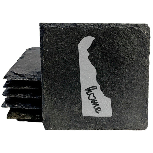 Rustic Slate Coasters Set of 4, Round 4" with Delaware 'Home' Heart Design, Perfect for Holidays, Birthdays, Housewarming Gifts, She-Shed or Man Cave, Made in Oregon, USA, Natural Chipped Edge