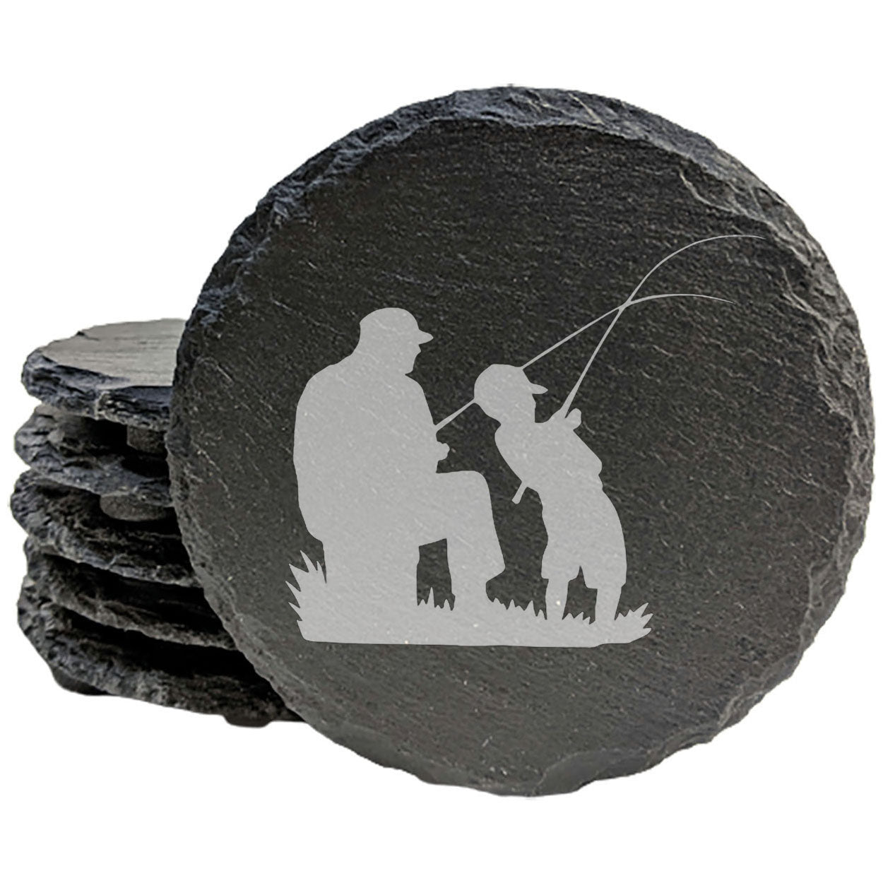 Reel Memories In: Father &amp; Son Fishing Laser-Etched Slate Coasters