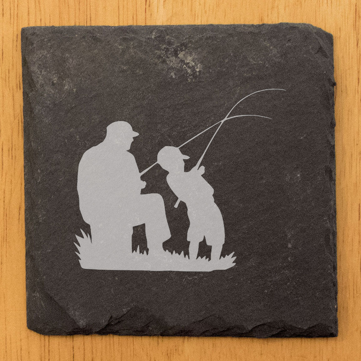 Reel Memories In: Father &amp; Son Fishing Laser-Etched Slate Coasters