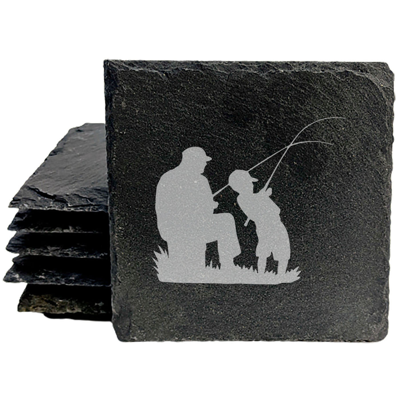 Reel Memories In: Father &amp; Son Fishing Laser-Etched Slate Coasters