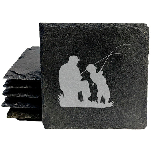 Reel Memories In: Father &amp; Son Fishing Laser-Etched Slate Coasters