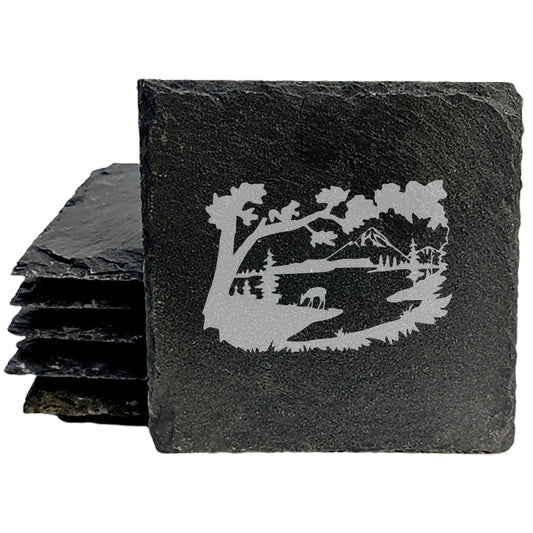 Serene Escape: Conversation-Starting Coasters with Laser-Etched Mountain Scenes