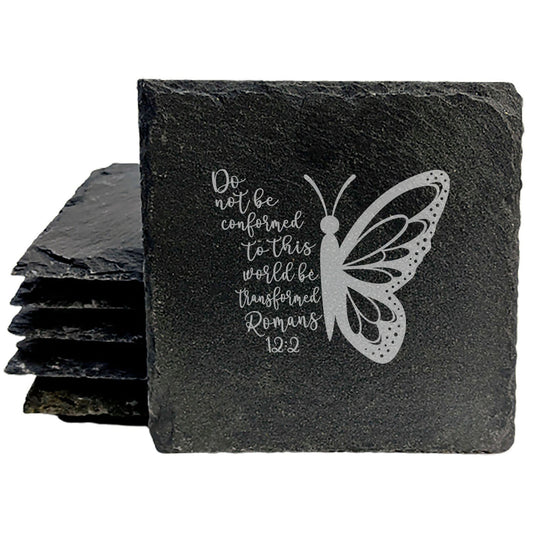 Faith and Hope: Laser Etched Unique Coasters Combining Art &amp; Romans 12:2 Message