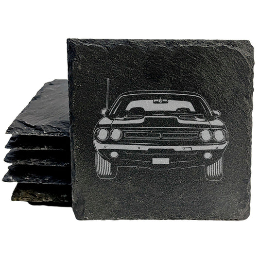 Vintage Charm: Rustic Slate Coasters Laser Etched 1971 Dodge Challenger Hemi 3 Design
