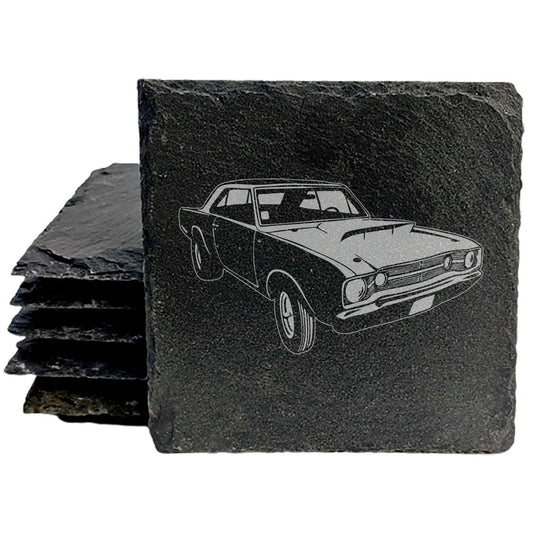 Rustic Gray Slate Coasters with 1968 Dodge Dart 426 Hemi Design | All-Occasion Gift Set of 4 for Holidays, Birthdays &amp; Housewarming | Made in Oregon USA by Small Business | Round or Square Options