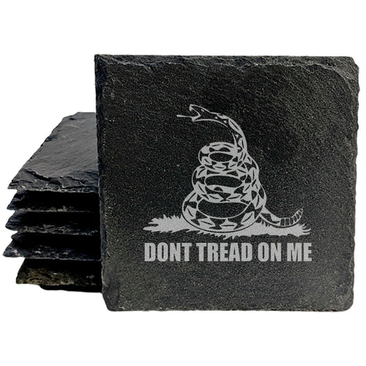Man Cave Must-Have: Eye-Catching "Don't Tread on Me" Coasters in Natural Stone