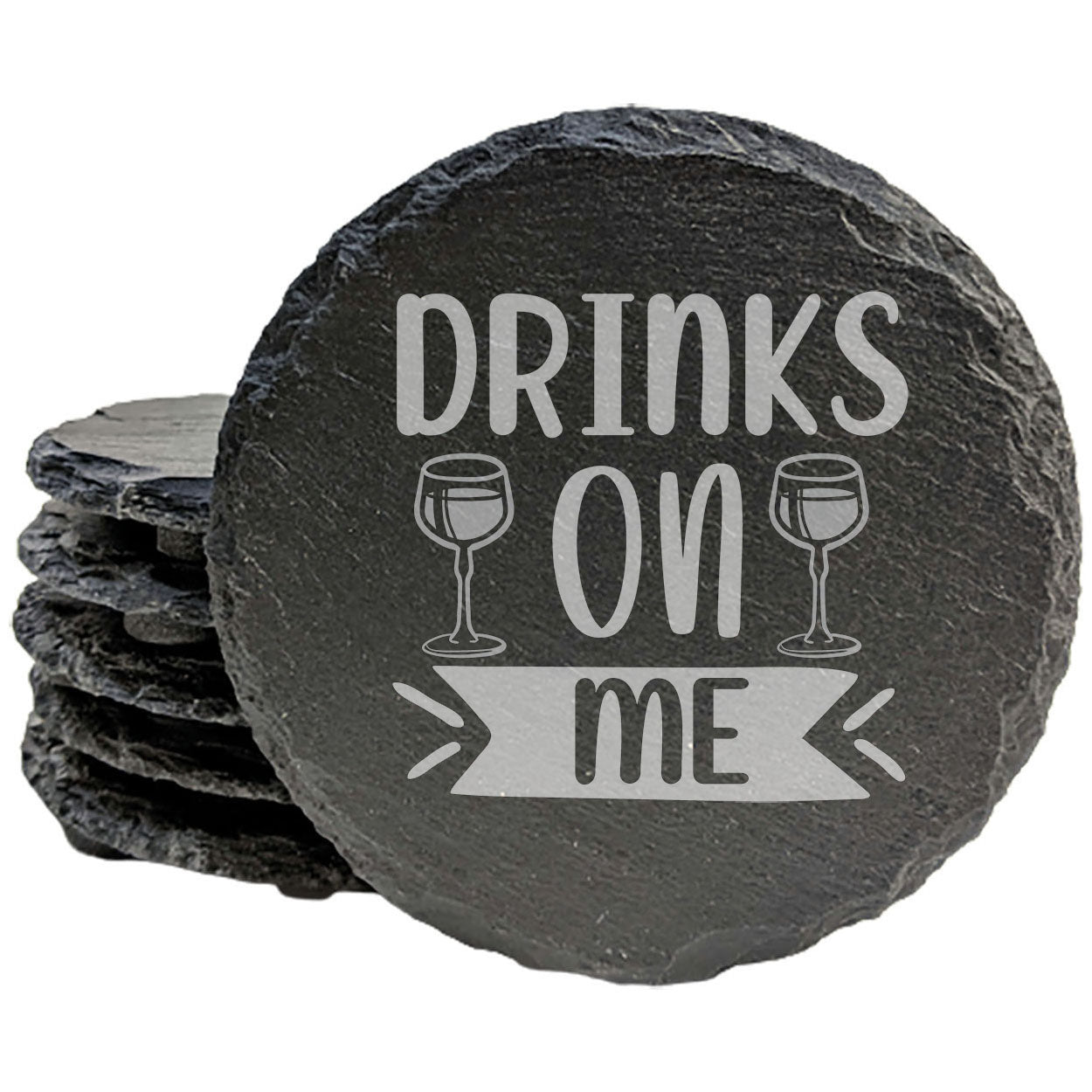 Celebrate in Style: "Drinks on Me" Slate Coasters - Hostess Gift with Humor