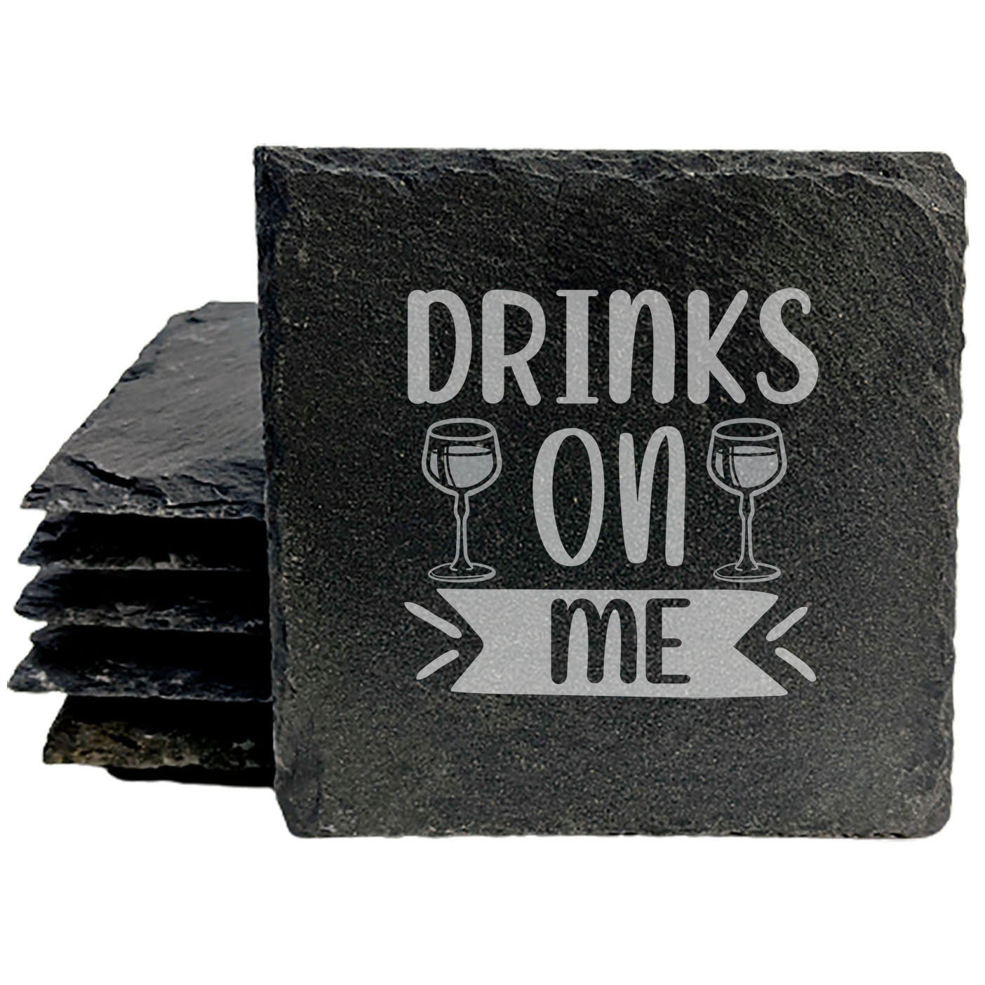 Celebrate in Style: "Drinks on Me" Slate Coasters - Hostess Gift with Humor