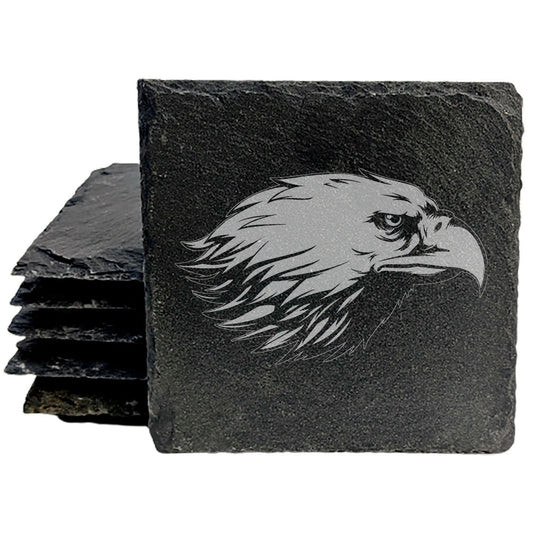 Rustic Elegance Meets Fierce Spirit: Natural Gray Slate Coasters with Bald Eagle Design